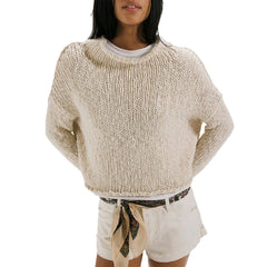 Thick Hand Knit Textured Sweater Crew Neck Long Sleeve Cropped Oversized Top