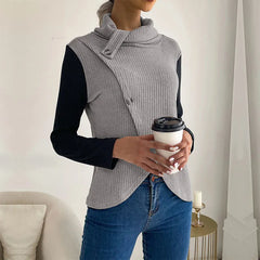 Irregular Spliced Stacked Collar Pullover Sweater