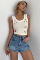 Contrast Trim Allover Print Cami Tops