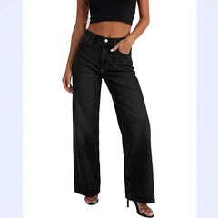 High‑Waist Washed Wide Leg Jeans