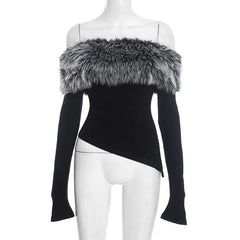 Faux Fur Off Shoulder Crop Top