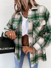Fall Outfit Brown Check Shacket, Loose Fit Flannel Plaid Shirt Coat