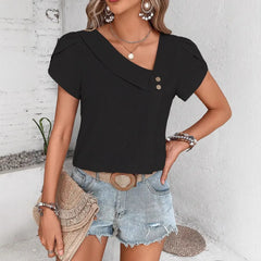 Asymmetrical Collar Puff Sleeve Blouse