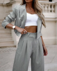 Plaid Long Sleeve Blazer & Wide Leg Pants