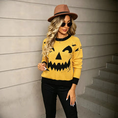 Halloween Pumpkin Face Crew Neck Sweater