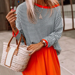 Striped Round Neck Loose Pullover Sweater