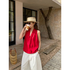 Solid Sleeveless V-Neck Loose Casual Top