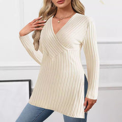 Long Sleeve Asymmetrical Slit Sweater Top