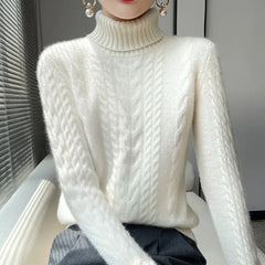 High Turtleneck Cable Knit Sweater