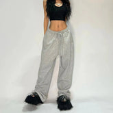 Y2K Side Multi-Striped Wide Leg Sweatpants, Drawstring Waist Casual Joggers