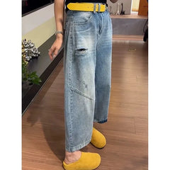 High Waist Ripped Nine Point Wide Leg Jeans