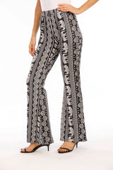 Bohemian Floral Print Elastic Waist Micro Flared Casual Pants