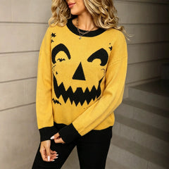 Halloween Pumpkin Face Crew Neck Sweater