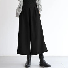 High Waist Cropped Wide Leg Wool Blend Pants