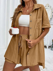 Linen Button Down Shirt & Shorts Set