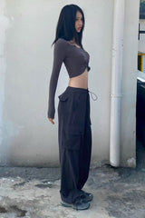 Drawstring Waist Pocket Side Cargo Pants