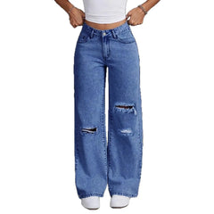 High Waist Casual Distressed Denim Pants