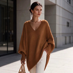 Dusty Pink Oversized V Neck Tunic Sweater, Batwing Long Sleeve Soft Knit Top