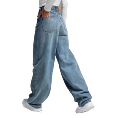 High Waist Stone Washed Blue Slight Stretch Wide Leg Long Denim Jeans