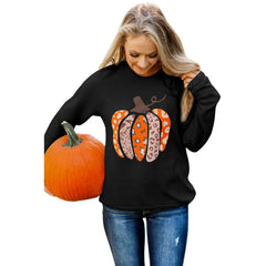 Halloween Leopard Pumpkin Print Crew Neck Sweatshirt