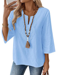 Casual 3/4 Sleeve Loose Fit Tunic Top
