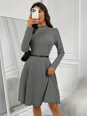 Gingham Stand Collar A-Line Mini Dress