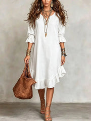 Ruffle Hem Linen Midi Dress