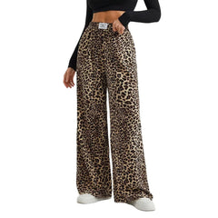 High Waist Leopard Print Straight Wide Leg Pants