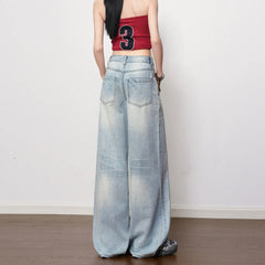 Ultra Low Waist Non-Stretch Retro Wide Leg Denim Jeans