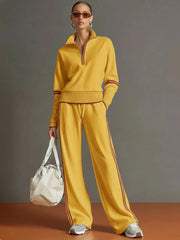 Half-Zip Track Suit, Casual 2-Piece Sweatshirt & Wide Leg Pants Outfit