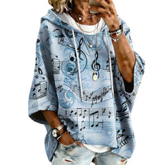 Vintage Floral 3D Print Hooded Seven‑Quarter Sleeve Sweatshirt