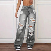 High Waist Ripped Wide Leg Jeans