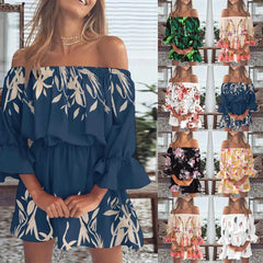 Off-the-Shoulder Ruffle Mini Dress, Floral Print Bell Sleeve Summer Dress
