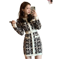 Geometric Pattern Knit Mini Dress