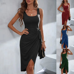 Sleeveless Wrap Tie Waist Ruched Bodycon Midi Dress(Multiple Colors)