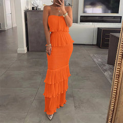 Strapless Ruffle Slim Long Dress
