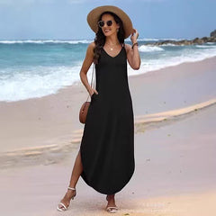 V-Neck A-Line Maxi Slip Dress