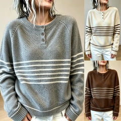 Striped Henley Neck Pullover Sweater