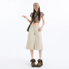 High Waist Straight Cropped Denim Pants