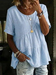 Linen Blend Tiered Tunic Top