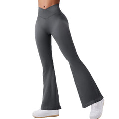 Crossover High Waist Ribbed Flared Pants