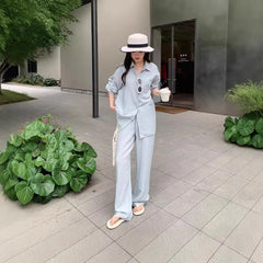 Oversized Long Sleeve Shirt Drawstring Shorts / Pants 2 Piece Casual Suit