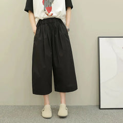 Mid Waist Loose Straight Cropped Casual Pants