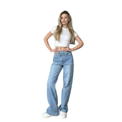 High Waist Light Blue Wide Leg Jeans