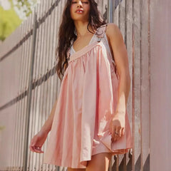 Pink Lace Trim Suspender Babydoll Loose Swing Mini Dress