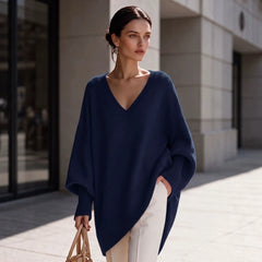 Dusty Pink Oversized V Neck Tunic Sweater, Batwing Long Sleeve Soft Knit Top