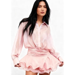 Sheer Shirt Collar Long Sleeve Mini Shirt Dress