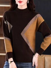 High Neck Color Block Knit Sweater