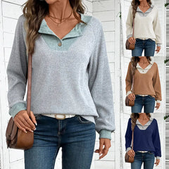 Contrast Collar Henley Knit Sweater