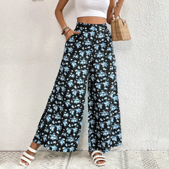 High Waist Floral Print Wide Leg Casual Pants